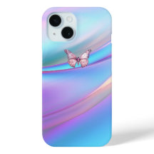 Minúscula iPhone 15 com borboleta rosa opalescente