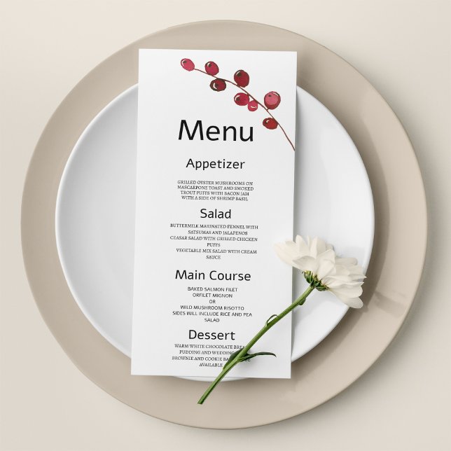 Mirundy Watercolor berry floral Menu Casamento flo (Burgundy watercolor berries floral Wedding Menu)