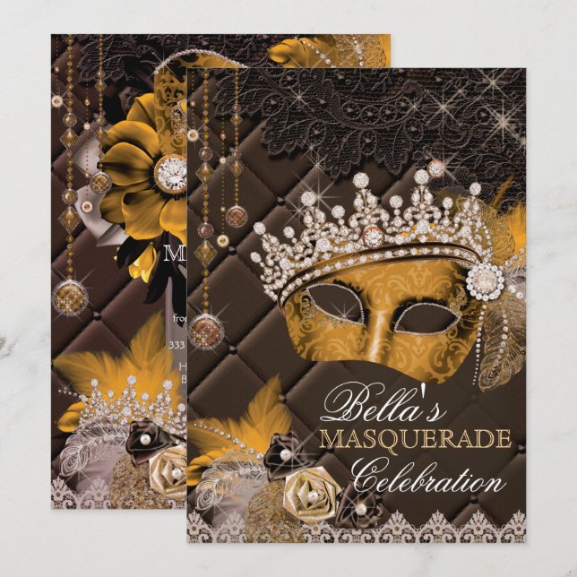 Mis Quince Anos Mascarada Convite de festas (Frente/Verso)