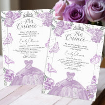 Mis Quince Convite Lavanda Bilíngue