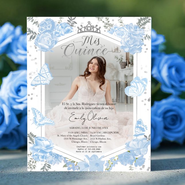 Mis Quince Foto Convite Espanhol Dusty Blue (Criador carregado)