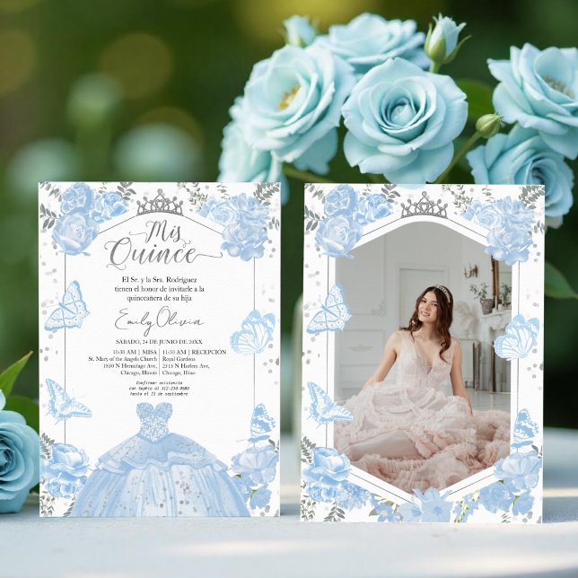 Mis Quince Foto Convite Espanhol Dusty Blue (Criador carregado)