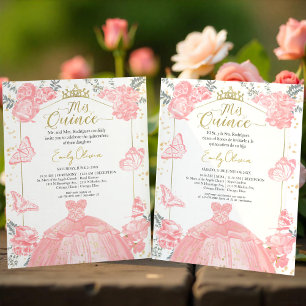 Mis Quince Orçamento Convite Bilíngue Rosa Floral