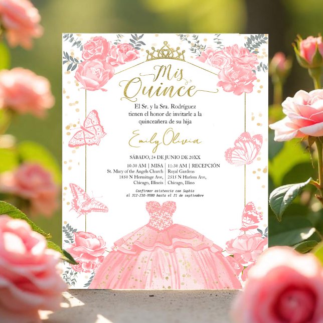 Mis quince Orçamento Convite Espanhol Rosa Floral (Criador carregado)