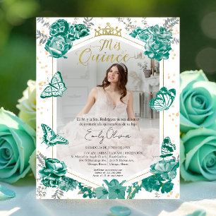 Mis Quince Photo Budget Convite Espanhol Verde