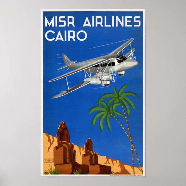 MISR Airlines Cairo Egito Poster vintage 1935 (Frente)