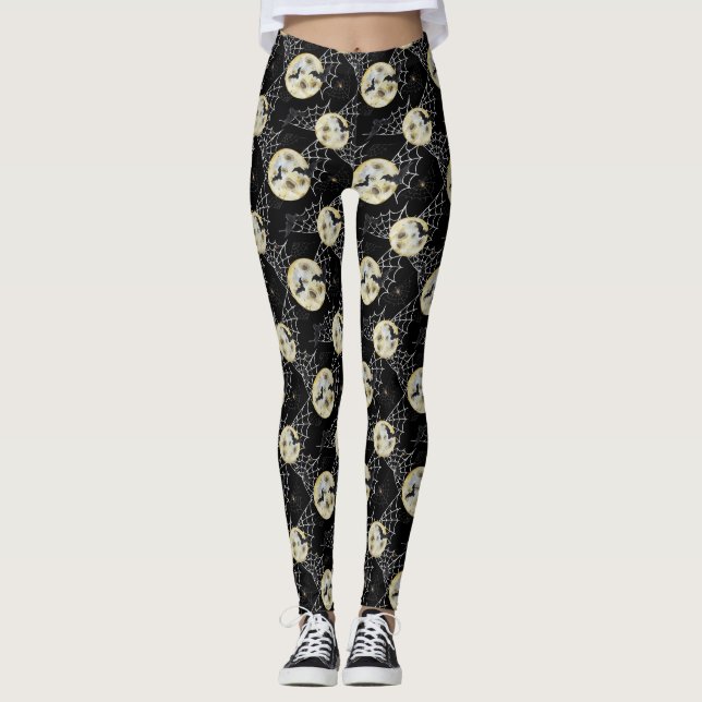 Mistério Bat & Moon Pattern Leggings Halloween (Frente)