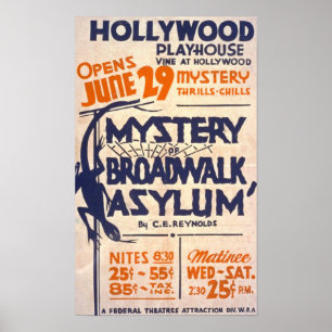 Mistério do poster vintage do asilo de Broadwalk