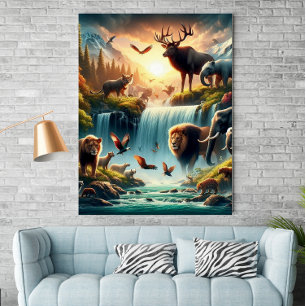 Mística Terra Selvagem Cascata Fantasia Poster