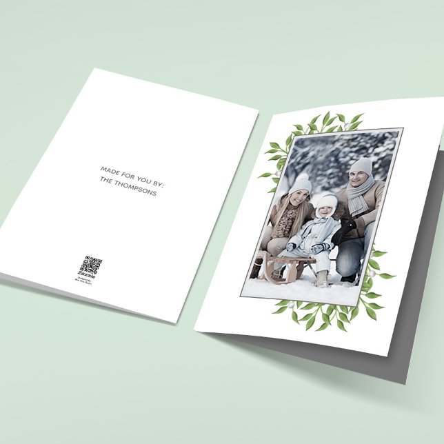 Mistletoe Cartões de foto de Natal Botânico Elegan (Merry Christmas holiday folding photo card with a simple single photo template. )