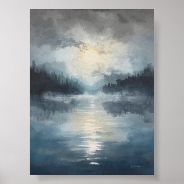 Misty Moonlit Lake Poster (Frente)