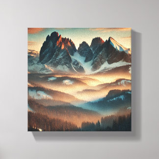 Misty Mountain Stretched Canvas Print Wall Art