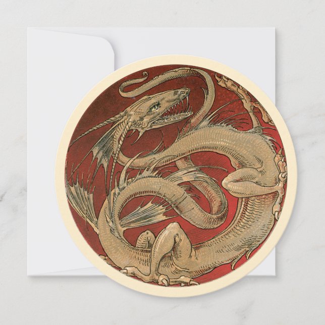Mitologia Vintage, Convite Dragão Asiático Dourado (Frente)