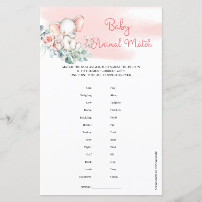 Moça Elefante Eucalyptus Wreath Baby Animal Match (Frente)