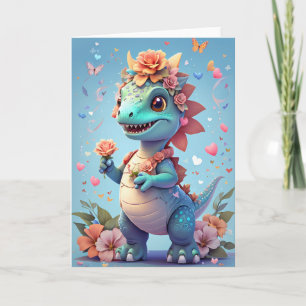 Moça Sorrindo Natureza Do Dinossauro Cartão