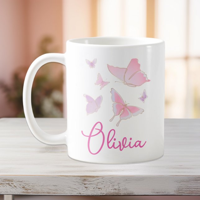 Moças de Borboleta Rosa Personalizadas Caneca (Criador carregado)