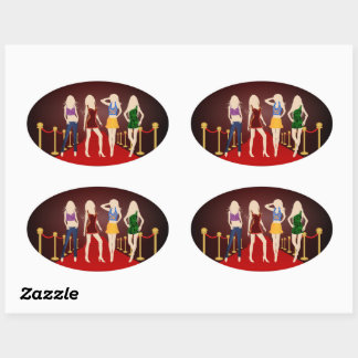 Moças de moda nos adesivos Oval de tapete Vermelho