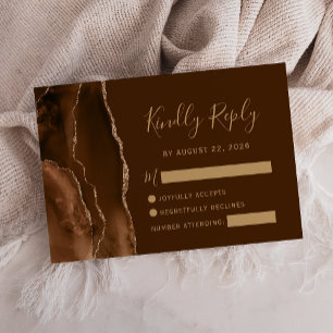 Mocha Brown Dourado Agate Dark Wedk RSVP Card
