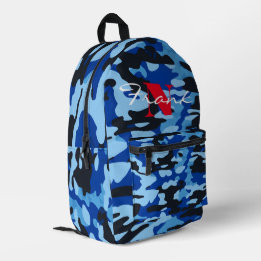 Mochila azul e preta para camas - Nome/logotipo pe