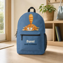 Mochila Azul Infantil Personalizada de Gato Laranj