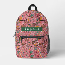 Mochila Botânica Rosa Personalizada para Raparigas