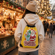 Mochila com Cordão Vibrações Retro de Natal