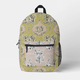 Mochila com elementos florais cores pastosas