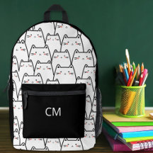 Mochila com Monograma Personalizado de Gatos Fofos