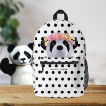 Mochila de Bolinhas Preto e Branco Urso Panda Fofo