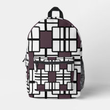 Mochila geométrica profunda, branca e preta