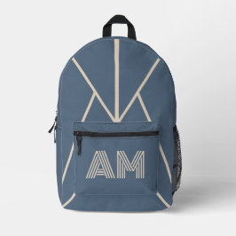 Mochila Monograma Minimalista em Azul Ardósia e Be