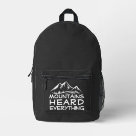 Mochila preto e branco de caminhada gráfico de mon