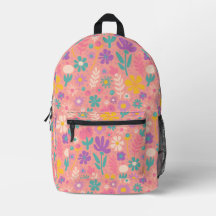 Mochila rosa e púrpura da escola de flores silvest