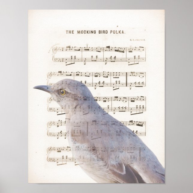 Mockingbird Vintage Music Sheet Impressão (Frente)
