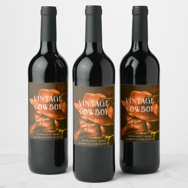 Mockup Vintage Cowboy Ocidental - Rótulos de Vinho (Garrafas)
