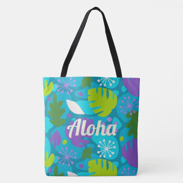 Mod Monstera Leaf Hawaiian Tropical Teal Bolsa de  (Frente)