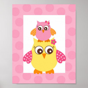 Mod Owl Flower Girls Nursery Wall Art Impressão