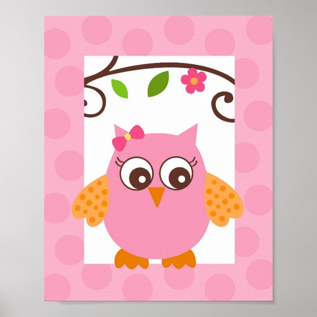Mod Owl Flower Girls Nursery Wall Art Impressão (Frente)