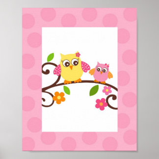 Mod Owl Flower Girls Nursery Wall Art Impressão