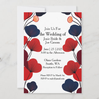 Mod style black red poppp convite de casamento