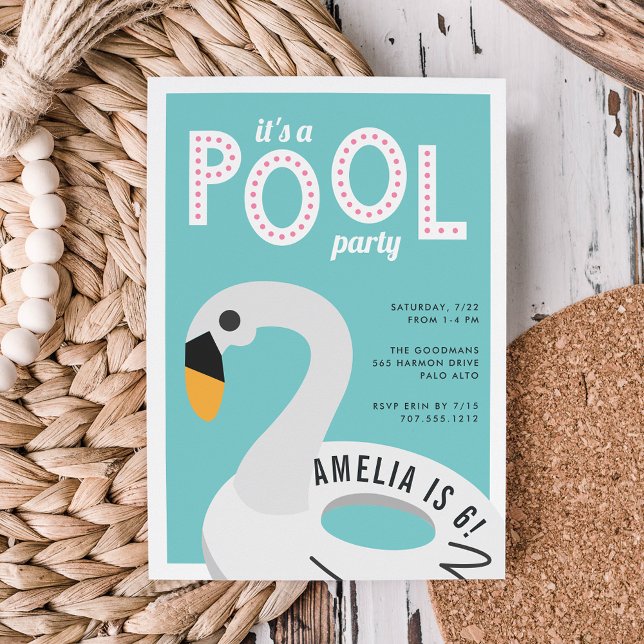 Mod Swan | Convite de Aniversário de Piscina (Criador carregado)