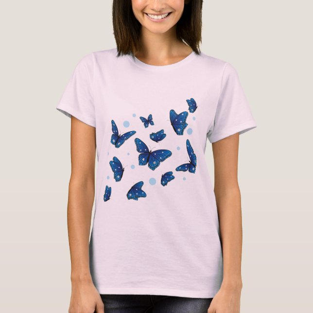 moda de borboletas azuis e brancas T-Shirt (Frente)