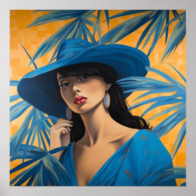 Moda de Impressão de Chapéu Azul (Frente)