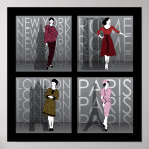 Moda Londres, Nova Iorque, Paris e Roma Poster