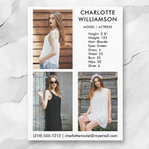 Modelo Ator 3 Cartão Comp Fotográfico 5x7 Wht