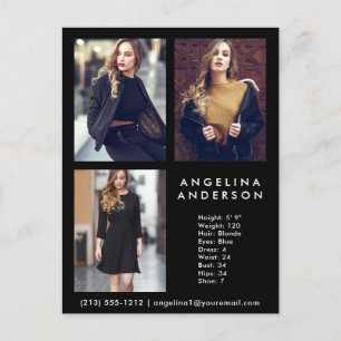 Modelo Ator 3 Foto Comp Card Blk - Cartão postal