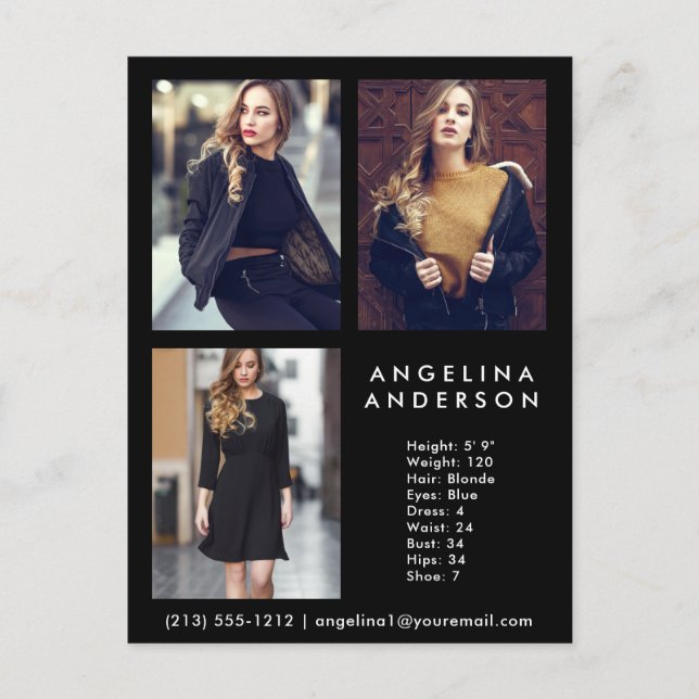 Modelo Ator 3 Foto Comp Card Blk - Cartão postal (Frente)