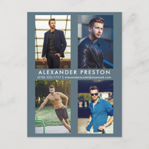 Modelo Ator 4 Cinza Comp Card Blue Postcard