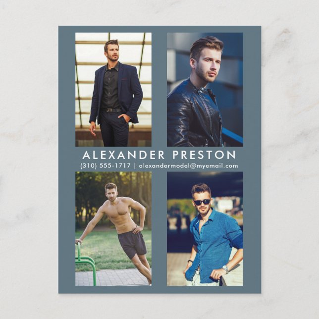 Modelo Ator 4 Cinza Comp Card Blue Postcard (Frente)