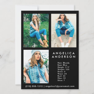 Modelo Ator Comp Card 3 Photo Black